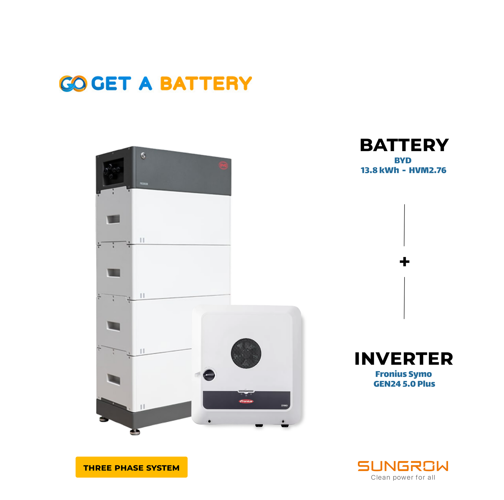 BYD 13.8 kWh Battery + Fronius Symo GEN24 5.0 Plus Inverter - GoGetBattery