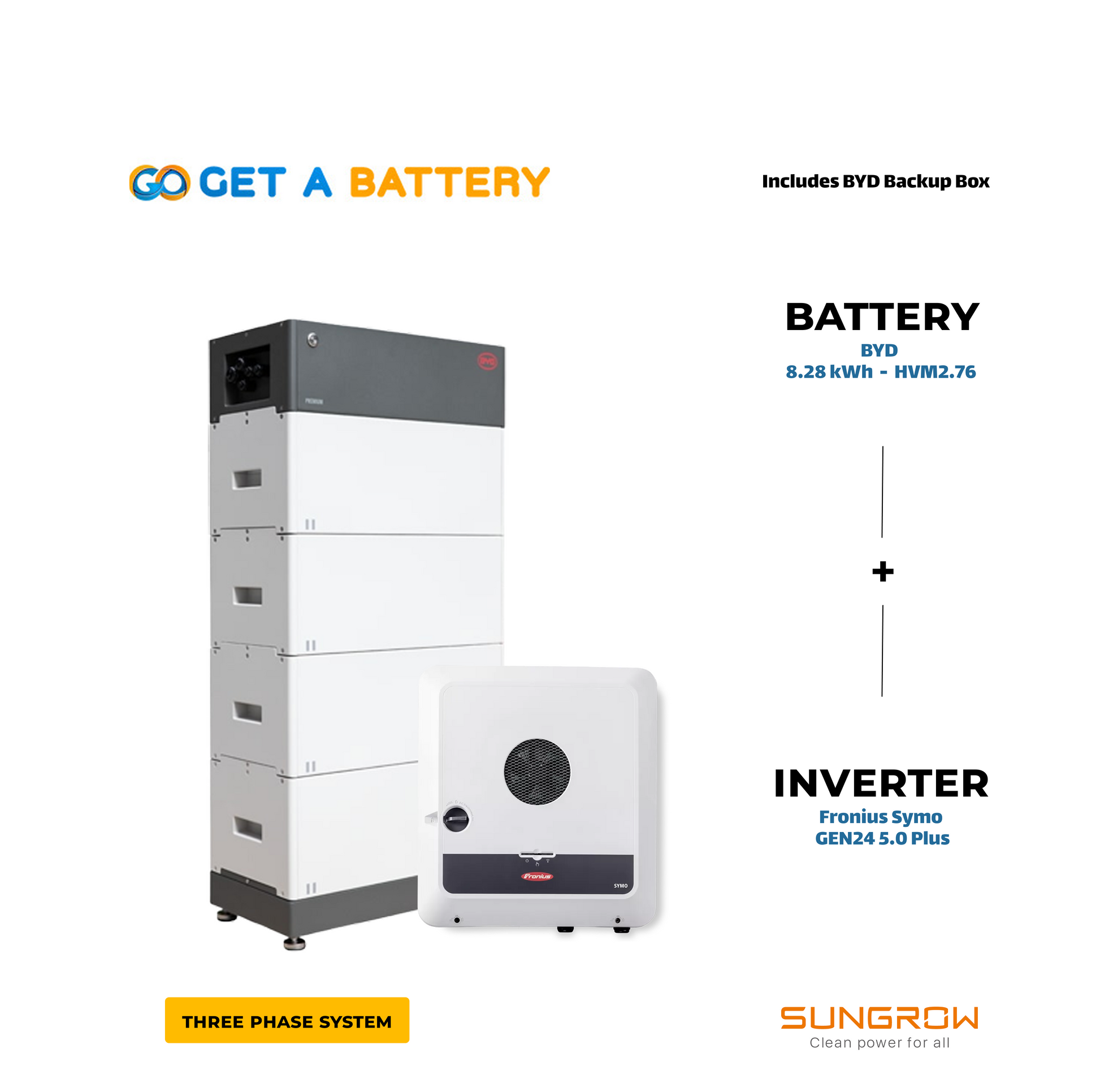 BYD 8.28 kWh Battery (3 x HVM2.76) + Fronius Symo GEN24 5.0 Plus Inverter - GoGetBattery