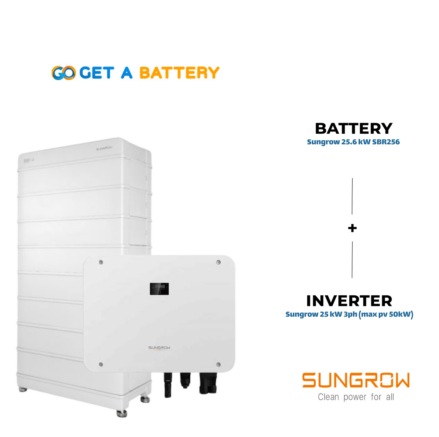Sungrow 25.6 kWh Battery, combined with the Sungrow 25 kW Three-Phase Hybrid Inverter