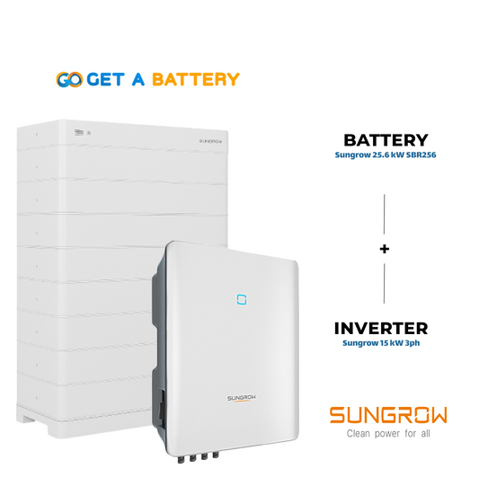 Sungrow 25.6 kWh Battery, combined with the Sungrow 15 kW Three-Phase Hybrid Inverter