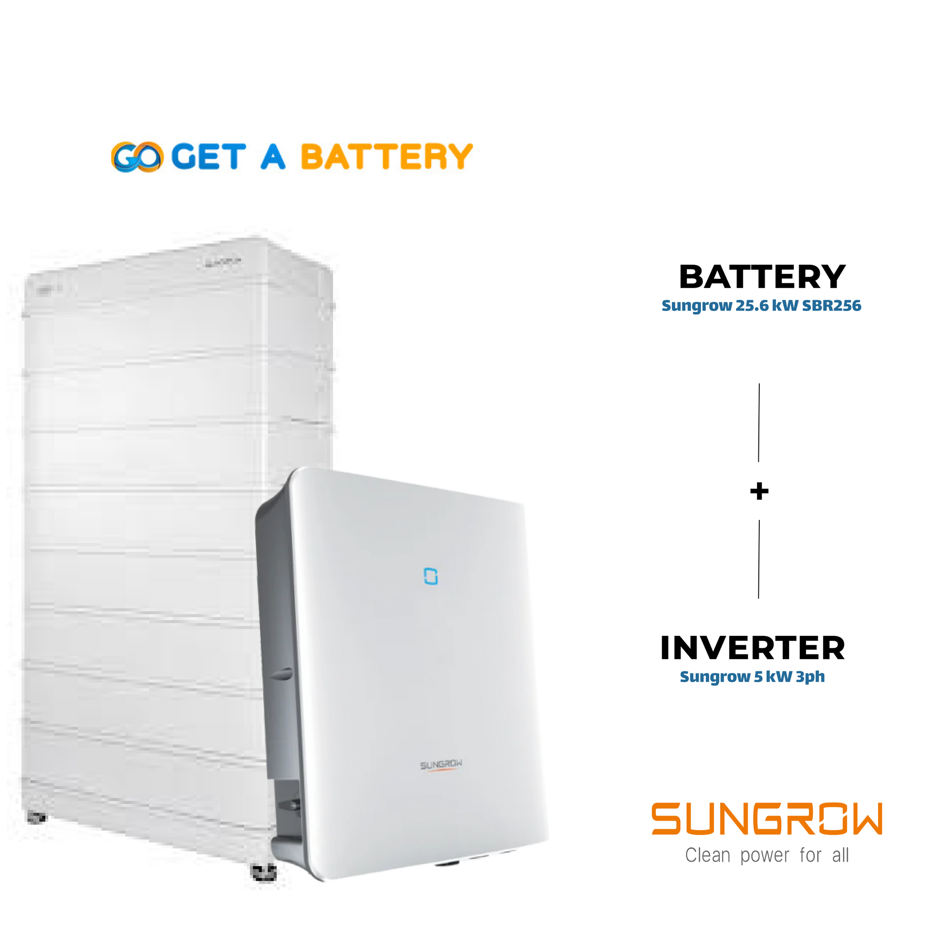 Sungrow 25.6 kWh Battery, combined with the Sungrow 5 kW Three-Phase Hybrid Inverter