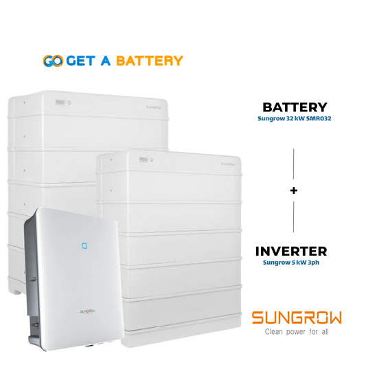 Sungrow 32 kWh Battery, combined with the Sungrow 5 kW Three-Phase Hybrid Inverter