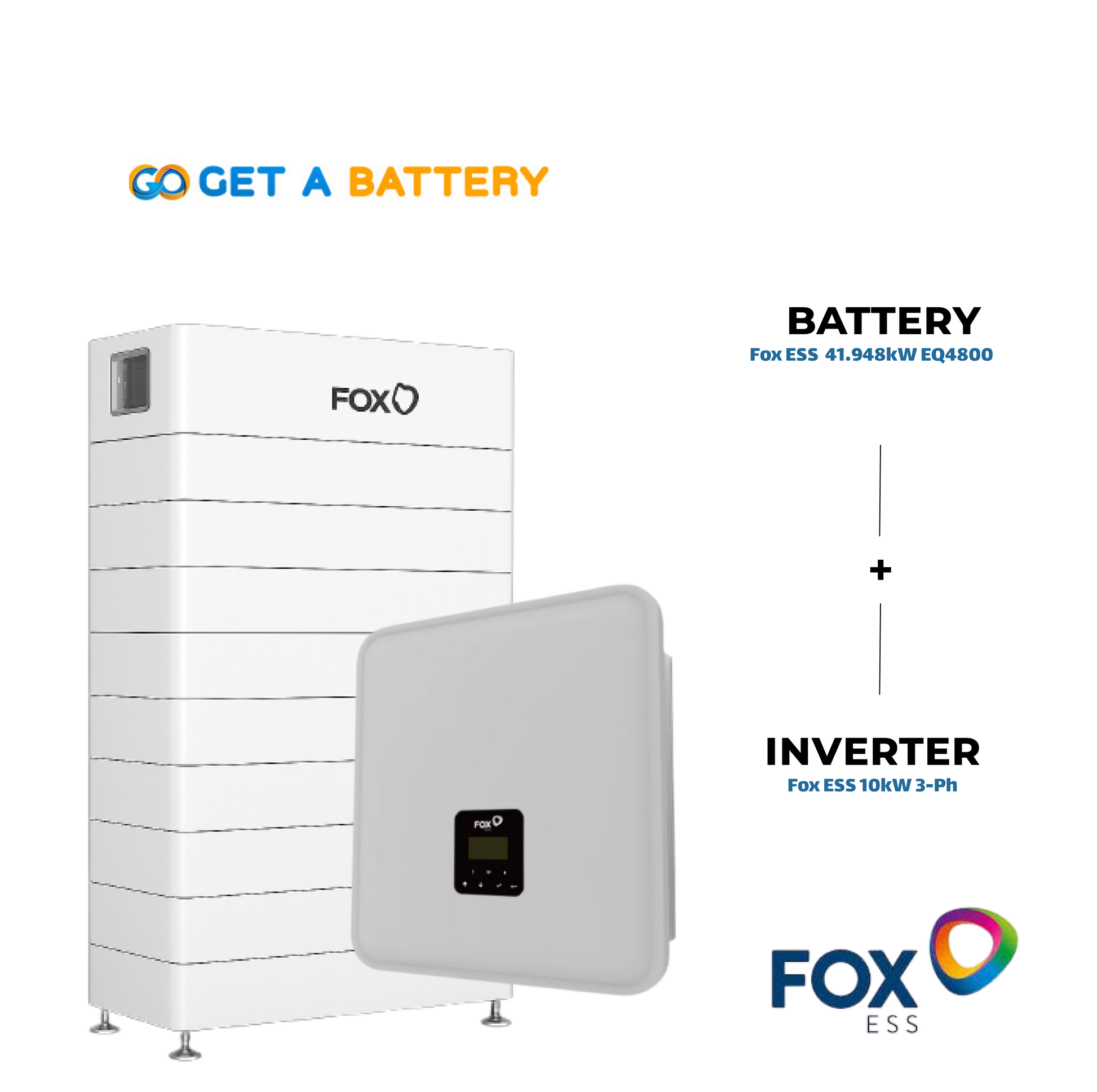 Fox ESS 10 kW 3ph Hybrid Inverter, paired with a 41.94 kWh Fox ESS Battery Stack,
