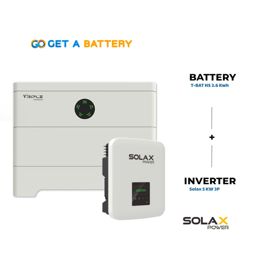 Solax 3.6 KWh Battery  
Solax 5kW 3-ph Hybrid Inverter