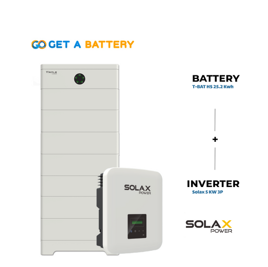 Solax 25.2 KWh Battery  
Solax 5kW 3-ph Hybrid Inverter 