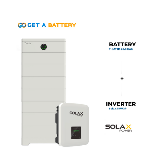 Solax 28.8 KWh Battery  
Solax 5kW 3-ph Hybrid Inverter 