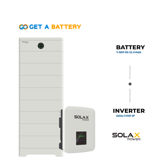 Solax 32.4 KWh Battery  
Solax 5kW 3-ph Hybrid Inverter 