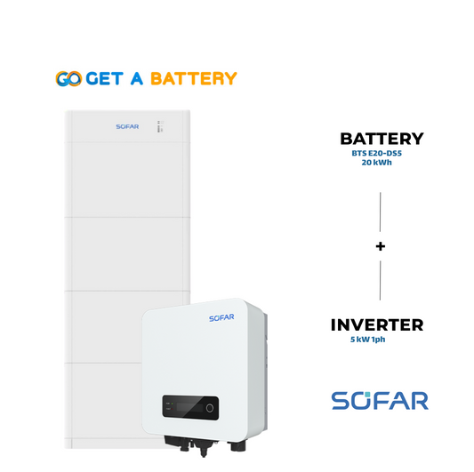 Sofar 20 KWh Battery 
Sofar 5kW 1-ph Hybrid Inverter 