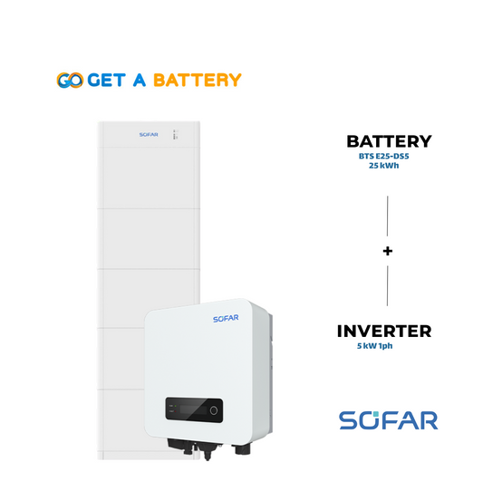 Sofar 25 KWh Battery 
Sofar 5kW 1-ph Hybrid Inverter