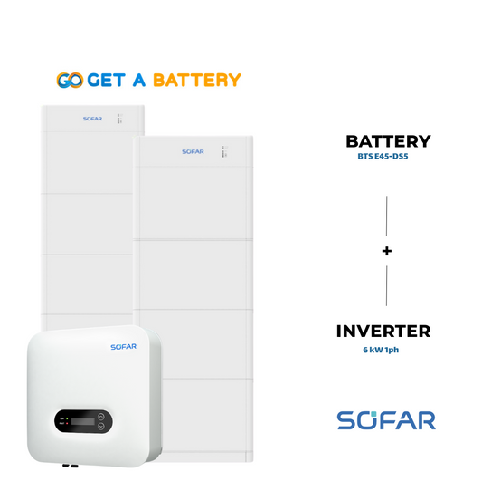 Sofar 45 KWh Battery 
Sofar 6kW 1-ph Hybrid Inverter
